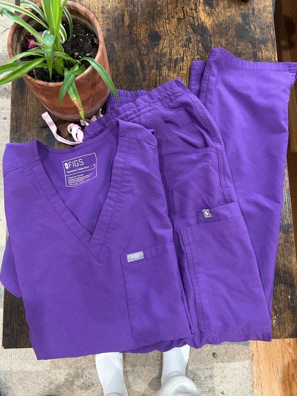 Figs Purple Medical Scrub Top and Pants Set